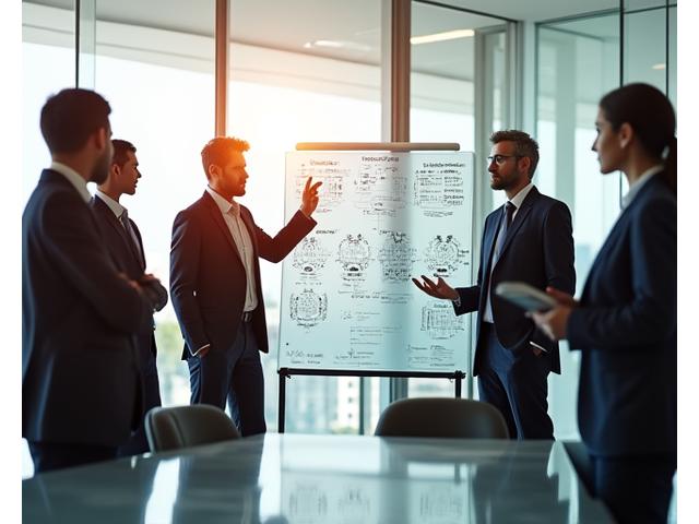 Leaders collaborating in a modern office, symbolizing succession planning
