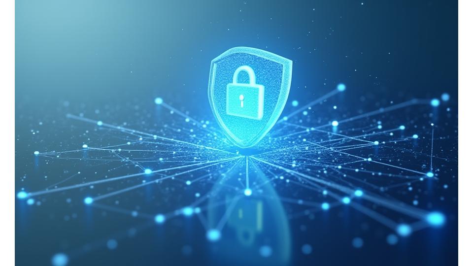 Abstract depiction of secure data flow and collection, showing connections between various data points within a protective digital shield, representing Atlas Peak Advisory's commitment to data privacy in consulting.